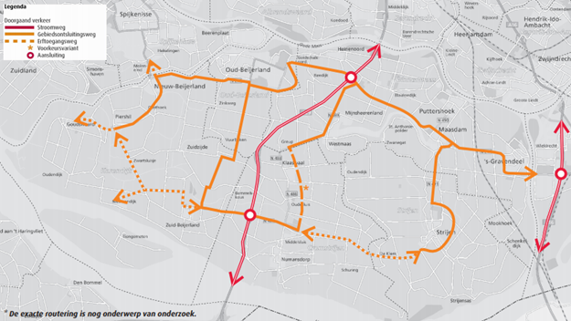 Beoogde vorkstructuur rondom Klaaswaal (bron: Regionaal Verkeer- en Vervoersplan Hoeksche Waard 2013)